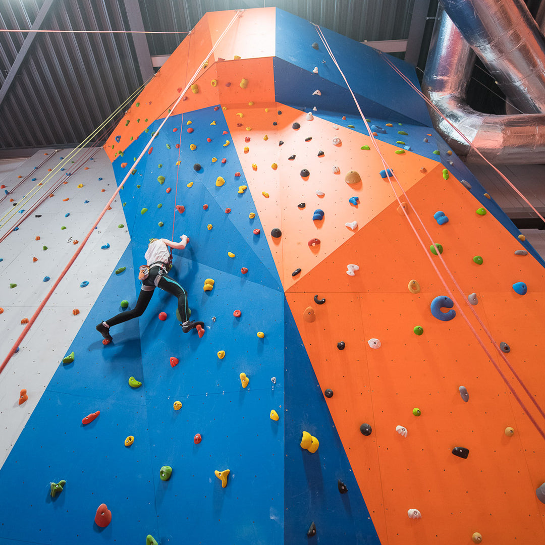 Lesson on the rock climbing wall